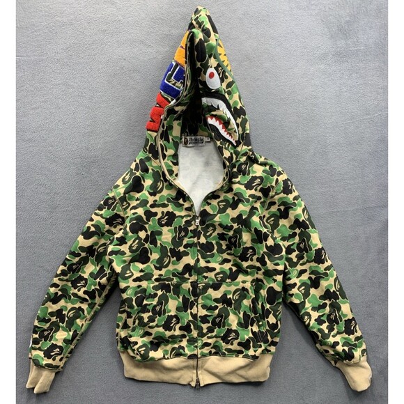 Bathing Ape Full Zip Hoodie Men Green Embroidered Camouflage Medium - Picture 1 of 16